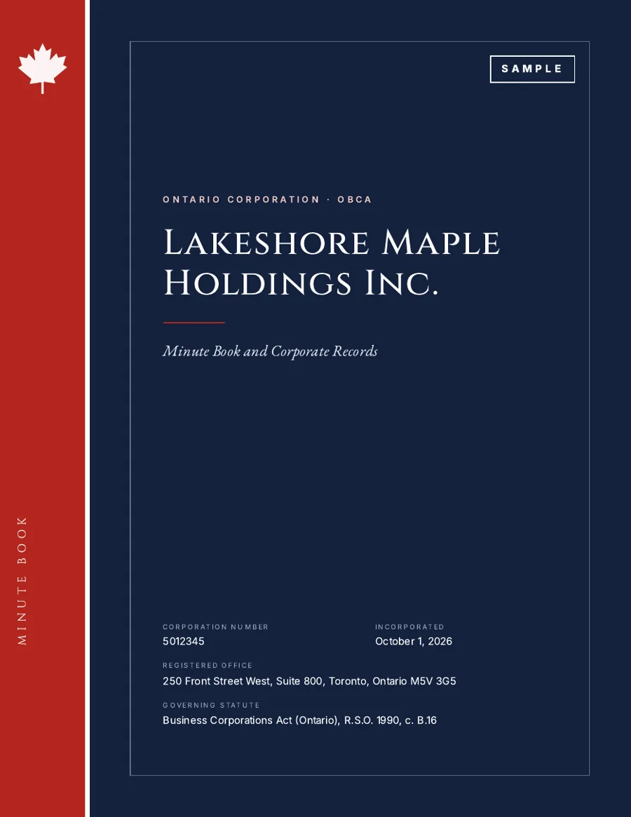 Ontario OBCA Minute Book sample cover